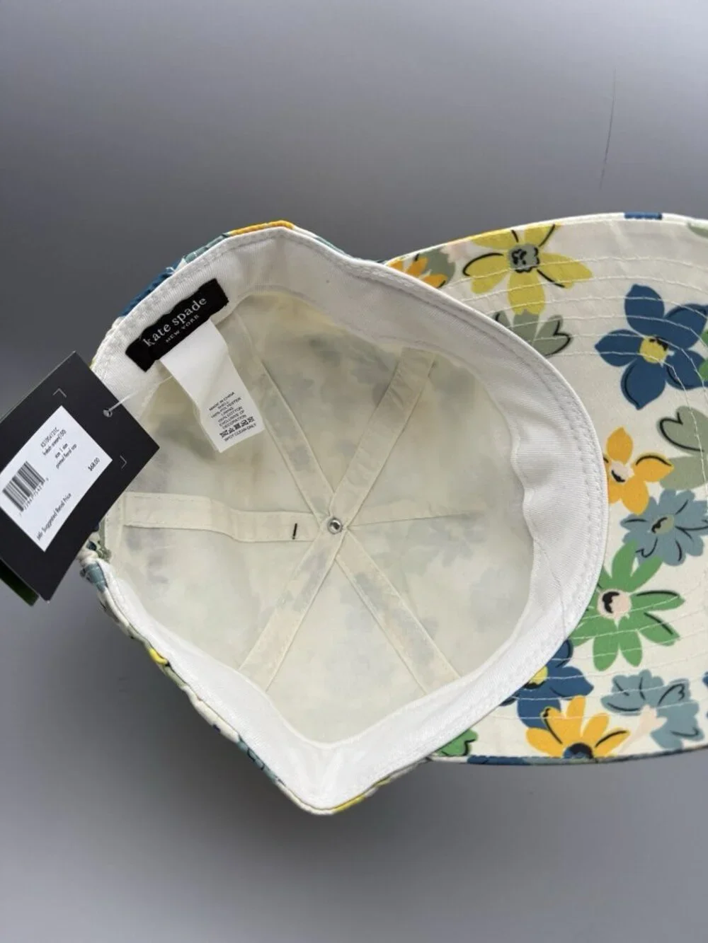 NWT Kate Spade Floral Printed Cap Hat Cream Yellow Blue Green Spade Logo